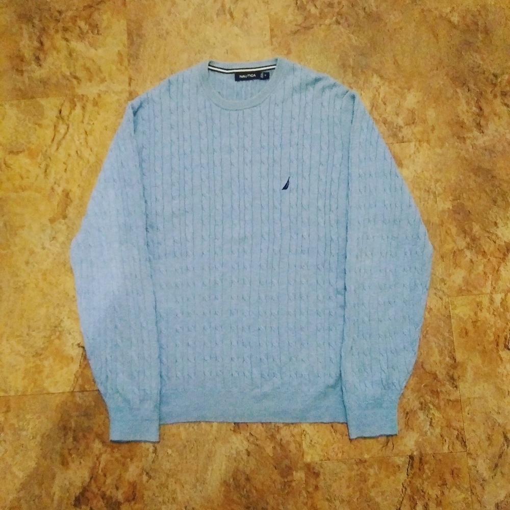Designer Nautica Sweater Baby Blue Black Emblem